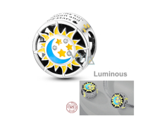 Sterling Silver 925 Luminous - Day / Night, Sun / Moon, Bead clip on bracelet universe