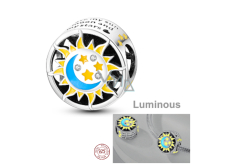 Charm Sterling silver 925 Luminous - Day / night, sun / moon, stopper, clip bead on bracelet universe