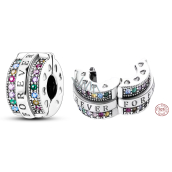 Charm Sterling silver 925 Forever colored cubic zirconia, stopper, clip bead on love bracelet