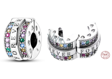 Charm Sterling silver 925 Forever colored cubic zirconia, stopper, clip bead on love bracelet