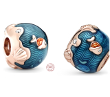 Sterling silver 925 Shimmering ocean waves with fish, bead for sea bracelet