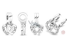 Charm Sterling Silver 925 United Sister Hearts, 2-in-1 Split Pendant for Family Bracelet