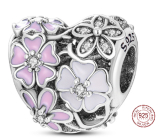 Charm Sterling silver 925 Poetic flowers heart bead on bracelet love