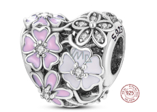 Charm Sterling silver 925 Poetic flowers heart bead on bracelet love
