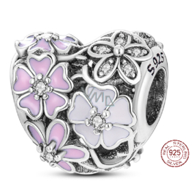 Charm Sterling silver 925 Poetic flowers heart bead on bracelet love