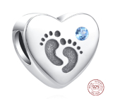 Charm Sterling silver 925 Footprints Baby Boy, bead heart on bracelet family