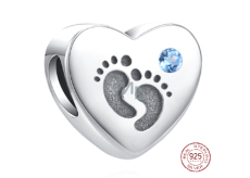 Charm Sterling silver 925 Footprints Baby Boy, bead heart on bracelet family
