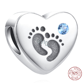 Charm Sterling silver 925 Footprints Baby Boy, bead heart on bracelet family