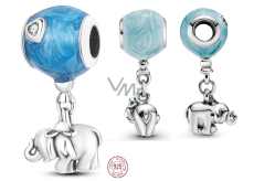 Charm Sterling silver 925 Elephant with blue balloon, pendant on bracelet family