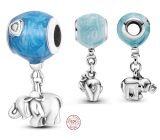 Charm Sterling silver 925 Elephant with blue balloon, pendant on bracelet family