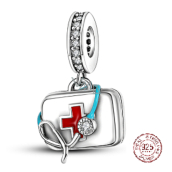 Charm Sterling silver 925 Doctor first aid kit and stethoscope, pendant on bracelet job