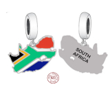 Charm Sterling Silver 925 South Africa Flag - Swinging Map, Travel Bracelet Pendant