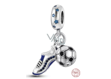 Charm Sterling silver 925 Football charm, ball and soccer cleats 2in1, pendant on bracelet sport