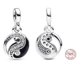 Charm Sterling Silver 925 Yin and Yang - Mini Medallion Shimmering, Pendant Bracelet Symbol