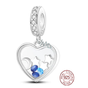 Charm Sterling silver 925 Celestial heart, love bracelet pendant