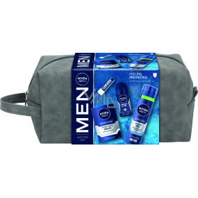 Nivea Men Feeling Protected Protect & Care aftershave balm 100 ml + Protect & Care shaving gel 200 ml + Protect & Care antiperspirant roll-on 50 ml + Labello for Men Active Care lip balm 4.8 g + cosmetic bag, cosmetic set for men