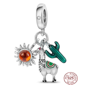 Charm Sterling silver 925 Peru - Lama, cactus, sun 3in1, travel bracelet pendant