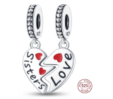 Charm Sterling silver 925 Sisters divisible charm heart 2in1, pendant on bracelet family