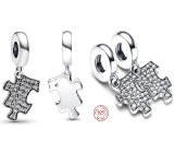 Charm Sterling silver 925 Glittering puzzle piece, friendship bracelet pendant