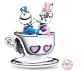 Charm Sterling silver 925 Disney Disneyland Donald Duck and Daisy in a cup, bead for bracelet