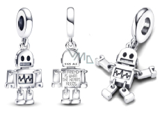 Charm Sterling Silver 925 Best Friend Robot Bot, Pendant Bracelet, Friendship