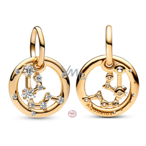 Charm Sterling Silver 925 Gold Plated Zodiac Sign Aquarius, Pendant Bracelet
