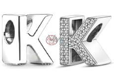 Charm Sterling silver 925 Alphabet letter K, bead for bracelet