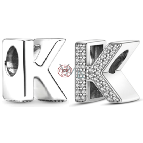 Charm Sterling silver 925 Alphabet letter K, bead for bracelet