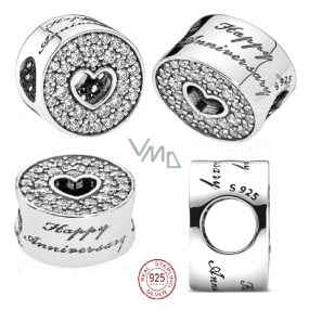 Charm Sterling silver 925 Happy Anniversary, stopper, clip bead for bracelet
