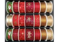 Nekupto Fabric Christmas ribbon Red golden dark red stars 25 mm x 2,5 m