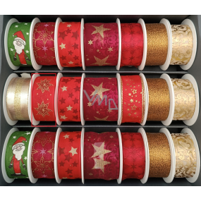 Nekupto Fabric Christmas ribbon Red golden dark red stars 25 mm x 2,5 m