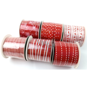Emocio Fabric ribbon Red and white 5 m x 10 mm various types