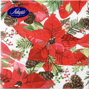 Nekupto Paper napkins 3 layers 33 x 33 cm 20 pieces White, Christmas roses, rosehips, holly