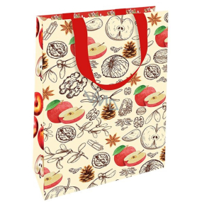 Nekupto Gift paper bag with embossing 17,5 x 11 x 8 cm Christmas apples and nuts