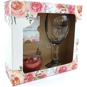Albi Perfect woman wine glass 220 ml + scented candle + dedication, gift set