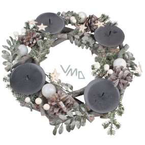 Advent wreath with white balls and pine cones 23 cm