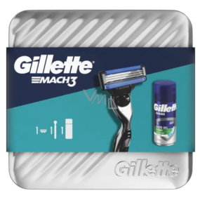 Gillette Mach3 shaver + Soothing Sensitive shaving gel with aloe vera 75 ml + tin box, cosmetic set for men