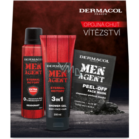 Dermacol Men Agent Eternal Victory 3in1 shower gel 250 ml + deodorant spray 150 ml + peeling face mask 2 x 7,5 ml, cosmetic set for men