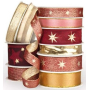 Ditipo Fabric Christmas ribbon with wire Dark red with gold stars 2 m x 40 mm
