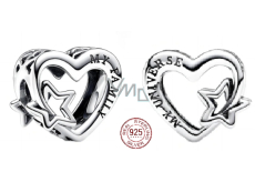 Charm Sterling silver 925 Heart with intertwined star, bead on bracelet family