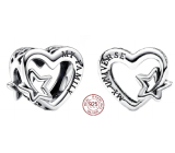 Charm Sterling silver 925 Heart with intertwined star, bead on bracelet family