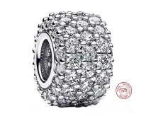Charm Sterling silver 925 Sparkle charm with clear cubic zirconia, peacock bead on bracelet symbol