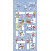Arch Christmas labels stickers for gifts teddy bear with hat, light blue sheet 12 labels