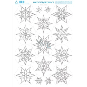Arch Christmas sticker, window film without adhesive Silver stars with glitter 35 x 25 cm