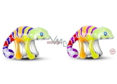Charm Sterling silver 925 Thermo - Chameleon striped, bead for bracelet, animal