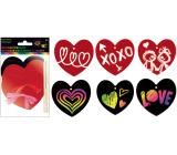 Scratching hearts 6 pcs 11 cm, 2 chisels, 6 ribbons
