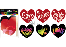 Scratching hearts 6 pcs 11 cm, 2 chisels, 6 ribbons