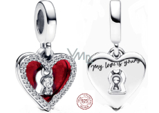 Charm Sterling silver 925 Red heart with keyhole 2in1, love bracelet pendant