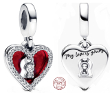Charm Sterling silver 925 Red heart with keyhole 2in1, love bracelet pendant