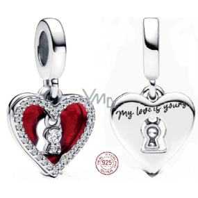 Charm Sterling silver 925 Red heart with keyhole 2in1, love bracelet pendant